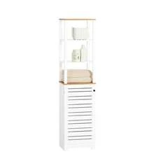 SoBuy BZR43-W Bathroom Tall Cabinet Bathroom Cabinet Bathroom Shelf Bathroom Cabinet With 3 Open Compartments And Louvre Door Bathroom Furniture White-Natural W X H X D Approx: 40 X 160 X 30 Cm Home Bathroom Decor Bathroom Organizer Summer Bathroom Accessories - White - View 6
