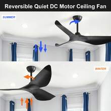 Sofucor Black 52-Inch Reversible Ceiling Fans With Remote Control Bedroom Ceiling Fans Curved Blades Downrod Ceiling Fan No Light With Reversible 6 Speeds Timer Fan - 黑色 - 查看 2