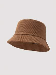 1pc Men's Fashion Corduroy Solid Color Bucket Hat, Suitable For Autumn/Winter Daily Outfits - A - View 4