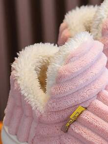 Fashionable Striped Slip-Resistant Warm Cute Plush Student Slippers, Children Slippers, Teens Slippers - Pink - View 7
