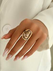 1pc Chunky Jewelry French Elegant Baroque Faux Pearl Asymmetrical Shaped Ring, Multi-Color Options, Vintage Alloy Rings, Fashion Accessory For Women, Adjustable Open Ring Size - Multicolor - View 8