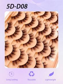 ENCHUW 14 Pairs Lashes 3D Clear Band Lashes Natural Look Wispy Faux Mink Eyelashes Fluffy Curl Cat Eye Fake Eyelashes - Black - View 5