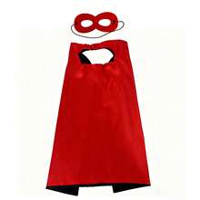 2pcs/Set Kids Superhero Costume Set, Includes Cape And Mask, Halloween Costume Set, Reversible Black & Red, Unisex, Roleplay Costume, Carnival Party Outfit, Children Dress Up Toy, Suitable As Birthday Gift, Holiday Gift, Halloween Gift, Christmas Gift - Red - View 8
