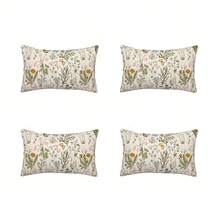 2/4 piezas Funda de almohada de primavera verde salvia con plantas silvestres de 12*20 pulgadas, funda de almohada con decoración floral de temporada para decoración exterior, decoración rectangular de granja, tapicería, sofá familiar, decoración de cama, funda de almohada de un solo lado sin núcleo de almohada