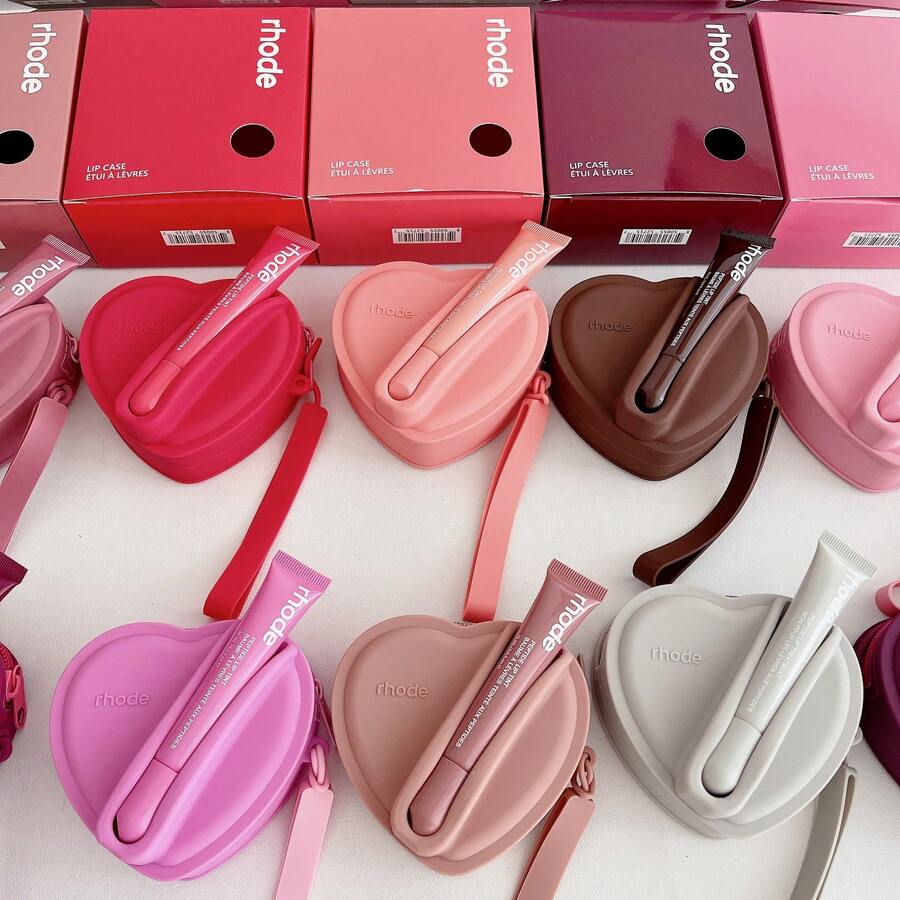 Hailey Style Silikon Herz Aufbewahrungstasche für Lippenstift und Lipgloss, tragbare Kopfhörerhülle, Münztasche - Ohne Lipgloss - Pflaumenfarbe - Übersicht 1