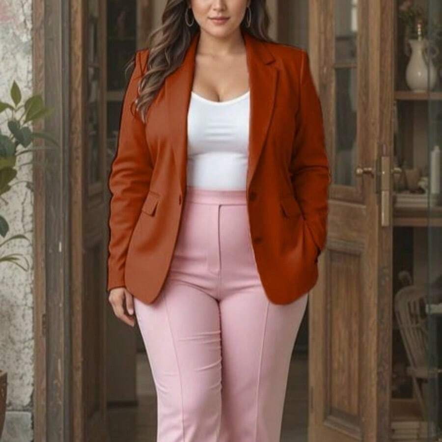 Women's Plus Size Tailored Blazer Elegant Office Autumn Winter Casual Social - Ngói - Xem 1