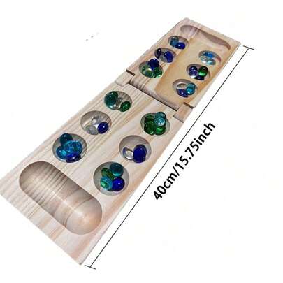 Trò chơi trên bàn Mancala - Trò chơi trên bàn cổ điển vui nhộn với bàn gỗ dành cho người lớn - 48 hạt thủy tinh Mancala & Trò chơi 2 người chơi
