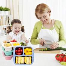 5 Paquete de Bento Caja de Almuerzo, 4 Compartimentos Contenedores de Aperitivos, Caja de Aperitivos Dividida, Contenedores de Almuerzo para Preparación de Comidas para Niños Pequeños y Adultos, Recipientes de Almacenamiento de Alimentos para la Escuela, el Trabajo y los Viajes - Multicolor-3 compartimentos - Ver 2