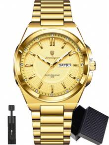 POEDAGAR 1 件男士不锈钢防水夜光石英表，经典休闲日期星期显示男士腕表，时尚男士腕表，适合日常场合，男士礼物 - 均碼 - 查看 15