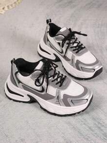 Women's Casual Sneakers, Thick Sole, Breathable, Suitable For All Seasons - Silver - View 1