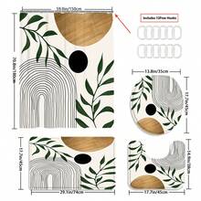 1/3/4 pièces Ensemble de rideau de douche médiéval, tapis de bain, couvre-siège de toilette et tapis de bain. Motif bohème abstrait de feuilles et d'arches. Accessoires modernes, imperméables et résistants à l'usure. Avec 12 crochets. Fabriqué en polyester antidérapant et lavable. Parfait pour la décoration de vacances, la maison, la chambre, le style occidental et Noël.