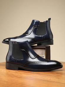 男士高帮布洛克雕花靴，新款商务休闲软底切尔西靴，英伦风