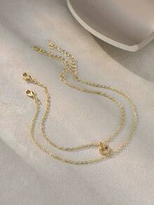 Tkool 2pcs/Set Chain & Heart Pendant Double Layer Anklet, Women Daily Wear Foot Jewelry - Yellow Gold - View 4