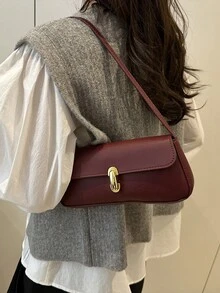 1 chiếc Túi đeo vai kim loại màu trơn thời trang mới, túi xách đeo nách đa năng màu đỏ tía tối giản sang trọng dành cho nữ, thích hợp để mua sắm, ví, phụ nữ trẻ, sinh viên đại học, nhân viên văn phòng, thích hợp cho văn phòng, trường đại học, công việc, kinh doanh, hoạt động ngoài trời, du lịch - Màu Đỏ Sâu - Xem 9
