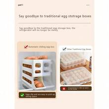 4 Tiers Egg Holder For Refrigerator - Auto Rolling Organizer, Space-Saving Dispenser, 30 Eggs Large Capacity Rack (White), - 白色 - 查看 5