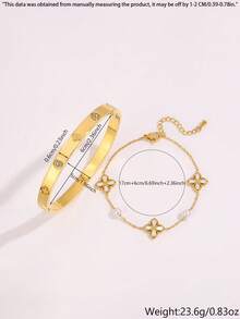 Camhanno 2 Luxurious And Elegant Stainless Steel Classic Style Bracelet Sets, Suitable For Dates, Parties, Gatherings, And Daily Commuting, Excellent Gifts For Romantic Dates, Vacations, Spring And Summer Clothing Matching, And Giving To Friends, Family, And Mothers