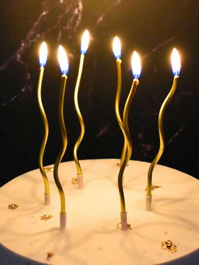 6 piezas/Caja Velas curvas, Accesorios decorativos para pastel de cumpleaños, Suministros para fiesta de cumpleaños