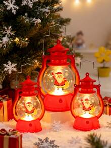 3 piezas - Linterna de Papá Noel con LED parpadeante, mini linterna decorativa estilo occidental, centro de mesa, lámpara colgante pequeña vintage para camping, adornos a granel para boda vaquera, Navidad, lámpara de mano vintage de aceite para decoraciones navideñas interiores y exteriores, naranja, decoración navideña, luz de mesa navideña, luz de noche, decoración creativa navideña, regalo de Navidad