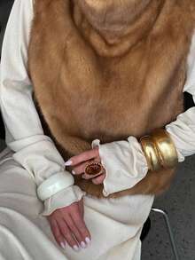 Faux Fur Vest, Solid Color Soft Plush, Autumn/Winter New Arrival - 棕色 - 查看 2