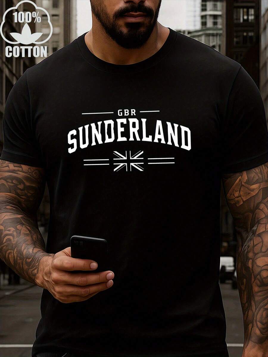 Men'S GBR Sunderland Graphic T-Shirt - Cotton Casual Short Sleeve Crewneck Tee With Bold Print, Regular Fit For All-Season Casual Attire, Allseason Apparel, Sporty Design, Comfortable Fabric