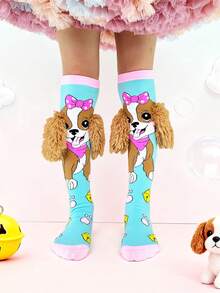一双儿童过膝袜，可爱卡通狗狗图案，立体耳朵装饰，四季皆宜，趣味十足，适合狂欢节、派对、音乐节、母亲节、假期、返校季、婚礼、角色扮演、户外活动和日常穿着——绝佳礼物之选 - 淺藍色 - 查看 8