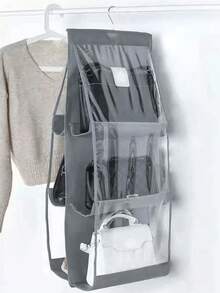 1 Stück 6/8 Fächer Platzsparende Aufbewahrungstasche, kann verschiedene Handtaschen ordentlich organisieren, mehrstöckige hängende Handtaschen- & Geldbörsenaufbewahrungstasche, geeignet für Kleiderschrank, Taschenverstauer - Schwarz - Übersicht 9