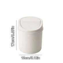 1pc Portable Trash Can With Lid, Space-Saving Desktop Garbage Can With Flip-Top Design, Durable Plastic Material Suitable For Home, Office, Kitchen, Bathroom, Bedroom, Compact Cylindrical Shape, Easy To Clean Waste Bin, Portable For Workstation - Multicolor - View 6