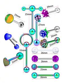 13 piezas de 14G Anillos de lengua de acero inoxidable para mujer, Joyería de piercing de lengua, Barbell de lengua, Barra de lengua, Aros con diseños de calavera/flor/bola de pico de silicona suave/CZ/aldaba/píldora de 5/8 pulgadas, regalo para San Valentín, mamá, madre, Día de la Madre - Piercing de lengua - Ver 10