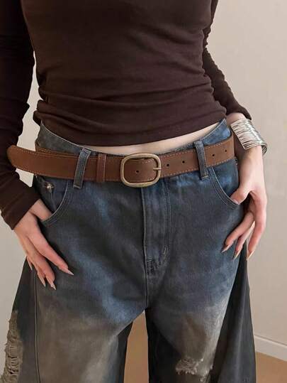 1条复古美式美拉德西部Y2K风格皮带，咖啡色，百搭，可搭配裤子和裙子，适合日常穿着、约会、购物、圣诞装饰等场合。