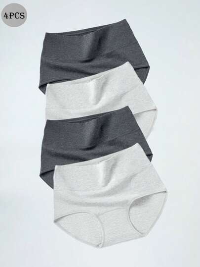 4 pièces Culottes respirantes en coton à taille haute pour femmes