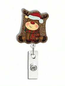1 Stylish And Cute Santa Claus Collection Decorative Glitter Acrylic Snap Lanyard Clip - Glitter Acrylic Snap Lanyard Clip For Nurses, Friends And Family, Ideal For Parties And Holiday Gifts (Multi-Color)