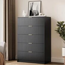 BVFUKA 5 Drawer Dresser For Bedroom, Tall Dresser Chest Of Drawers With Gold Handles, 32 Inch Wide Nightstand With For Bedroom, Living Rooms, Offices, And Entryways, Black - 黑色 - 查看 1