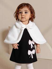 SHEIN Elladie kids 新款秋冬白色毛皮保暖内衬加厚保暖千金学院休闲日常可爱优雅女婴外套 - 彩色 - 查看 4