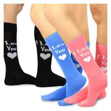 Valentine's Day Socks - TeeHee Cotton Crew Socks 3 Pair Pack 2 Women + 1 Men - Love Heart Designs - Black - Comfortable & Breathable Gift - 如圖717 - 查看 2