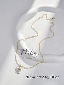 Tkool 1pc Shiny Gold-Tone Cross Pendant Necklace With Cubic Zirconia Stones - Yellow Gold - View 4