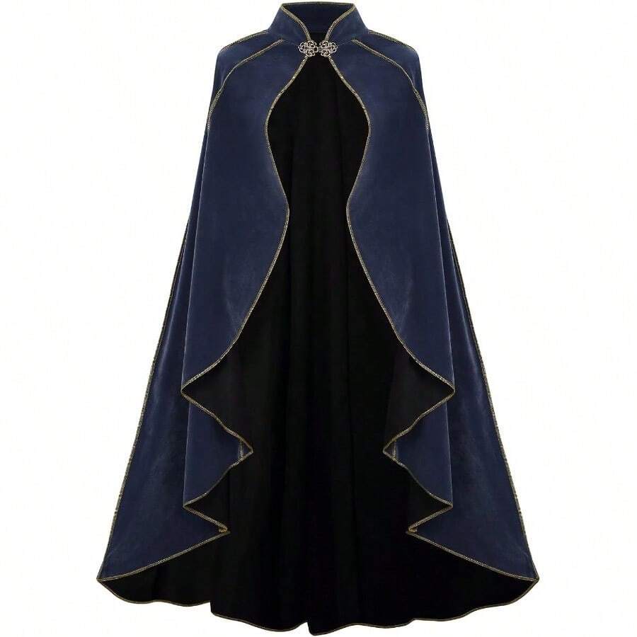 Women's Medieval Cloak Renaissance Velvet Cape With StandUp Collar Queen Princess Costume Halloween Christmasgift - Grey-blue - View 1