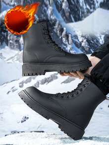 Botas casuales unisex de suela gruesa, cómodas, de puntera redondeada y con forro de felpa cálido. Con brillo natural, versátiles y lujosas. (Este estilo es grande, se recomienda pedir una talla menos)