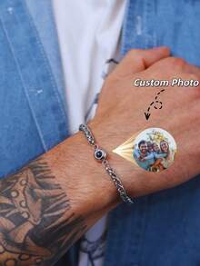 Customized Couple Projection Bracelet, Stainless Steel Cuban Link Projection Photo Bracelet, Personalized Colorful Photo Projection Jewelry, Memorial Photo Bracelet, Gift For Boyfriend, Father's Day Custom Gift - Projection Bracelet 18+5cm - View 3