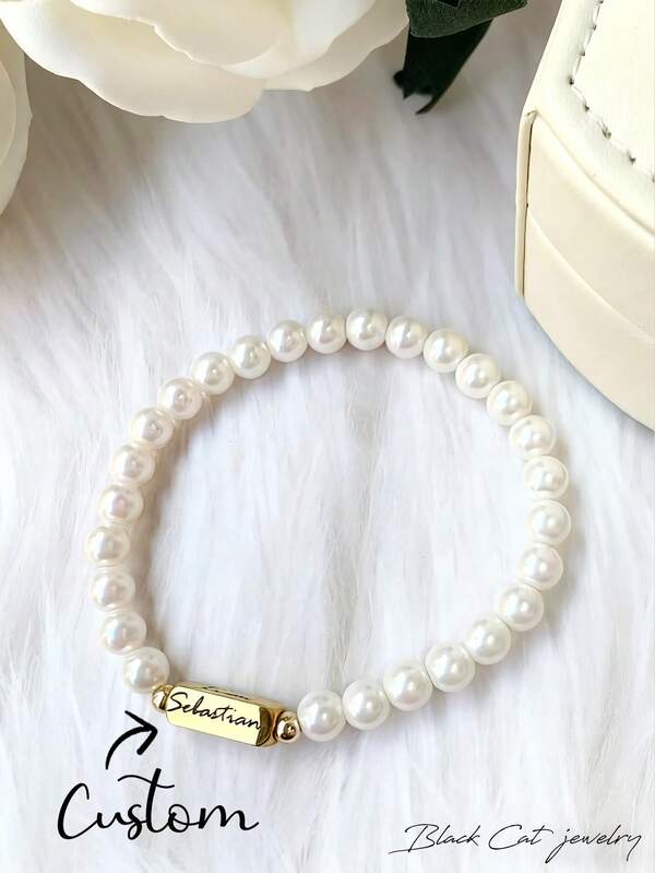 Personalized Pearl Bracelet, Flower Girl Gift Jewelry, Wedding Flower Girl Favor