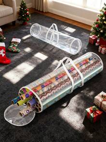 1个透明礼品包装收纳袋，PVC包装纸收纳袋，带提手，方便携带的管状容器，透明圣诞新年礼品包装整理袋