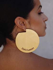 1 Personalized Customized Name, (Deciduous Leaf Shape, Circular, Designed With Exclamation Mark Pattern), Engraved Name Font, African Earrings, Large Earrings. Feature Earrings And Gives Them As Gifts, Handmade Earrings, Gold Earrings, And Personalized Earrings. Fashion Accessories Paired With Clothing, Fashionable Stainless Steel Earrings.