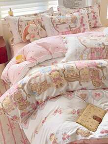 1件装新款爱心泰迪熊印花柔软透气亲肤被套，吸湿排汗，柔软舒适，经久耐用，不易褪色，抗菌保暖，适用于卧室、客房、宿舍、双层床，男女通用，四季皆宜。 - 愛心蘿莉熊 - 查看 5