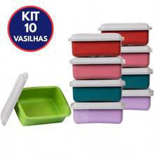 Kit 10 Potes Vasilhas De Plástico Colorido 750Ml Freezer E Microondas