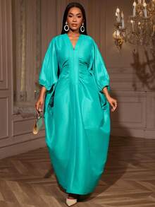 Robe longue et ample élégante pour femmes, avec col en V, manches lanternes plissées. Robe de soirée africaine de mode classieuse avec paillettes pour fête