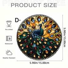 2D plat, série de paons en verre teinté coloré Pendentif rond en acrylique avec cordon de suspension - Décoration d'art contemporain de fenêtre d'avion 2D, convient pour la maison, le jardin, le porche, le mur, le bureau - Pas besoin d'électricité, couleurs vibrantes, acrylique durable, décoration suspendue