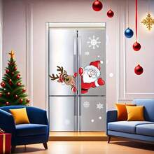 2 buc Autocolante Statice Festive de Crăciun - Moș Crăciun și Reni Autocolante pentru Ferestre cu Față-verso, Decor de Sărbători din Plastic reutilizabil pentru Sticlă, Decorațiuni de Crăciun reutilizabile, Autocolante pentru Ferestre de Crăciun, Autocolante reutilizabile, Autocolante durabile, Decor de Crăciun