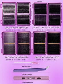 CMAYOME 800/640/621 Pcs D-Shaped High-Capacity Mixed Pack Of False Eyelashes And Mascara, 10D + 20D + 30D + 40D/50D + 60D + 80D + 100D / 30D + 40D + 60D + 80D / 80D + 100D + 120D + 150D. Multiple Specifications With Varying Densities And Softness. Natural And Fluffy False Eyelashes. DIY False Eyelashes. Natural-Looking Cluster Of False Eyelashes.