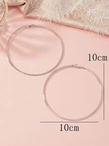 1 Pair Elegant Minimalist Geometric Iron Hoop Earrings For Women, Large Size, Suitable For Banquet, Party And Daily Wear - Yellow Gold - View 3