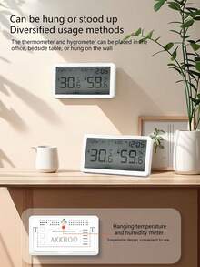 LCD Dual Display (Temperature & Humidity/Clock) Digital Thermometer Hygrometer, Battery Operated, Suitable For Bedroom, Study, Greenhouse