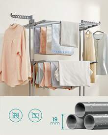 Tendedero Plegable de 4 Niveles, con Ruedas, Alas Plegables, 63,5 x 125,5 x 173 cm, Gran Capacidad, Montaje Fácil, Uso Interior y Exterior, Gris Paloma - gris paloma - Ver 2